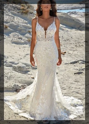 Top Spitze Brautkleid Hochzeitskleid 32-60 Mermaid Rückenfrei Ivory Träger Neu - Bild 1 von 4