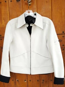 YANSI FUGEL Sz Sm White/Black Faux Suede Zip-Up Bomber Jacket w/ Pockets. - Picture 1 of 12