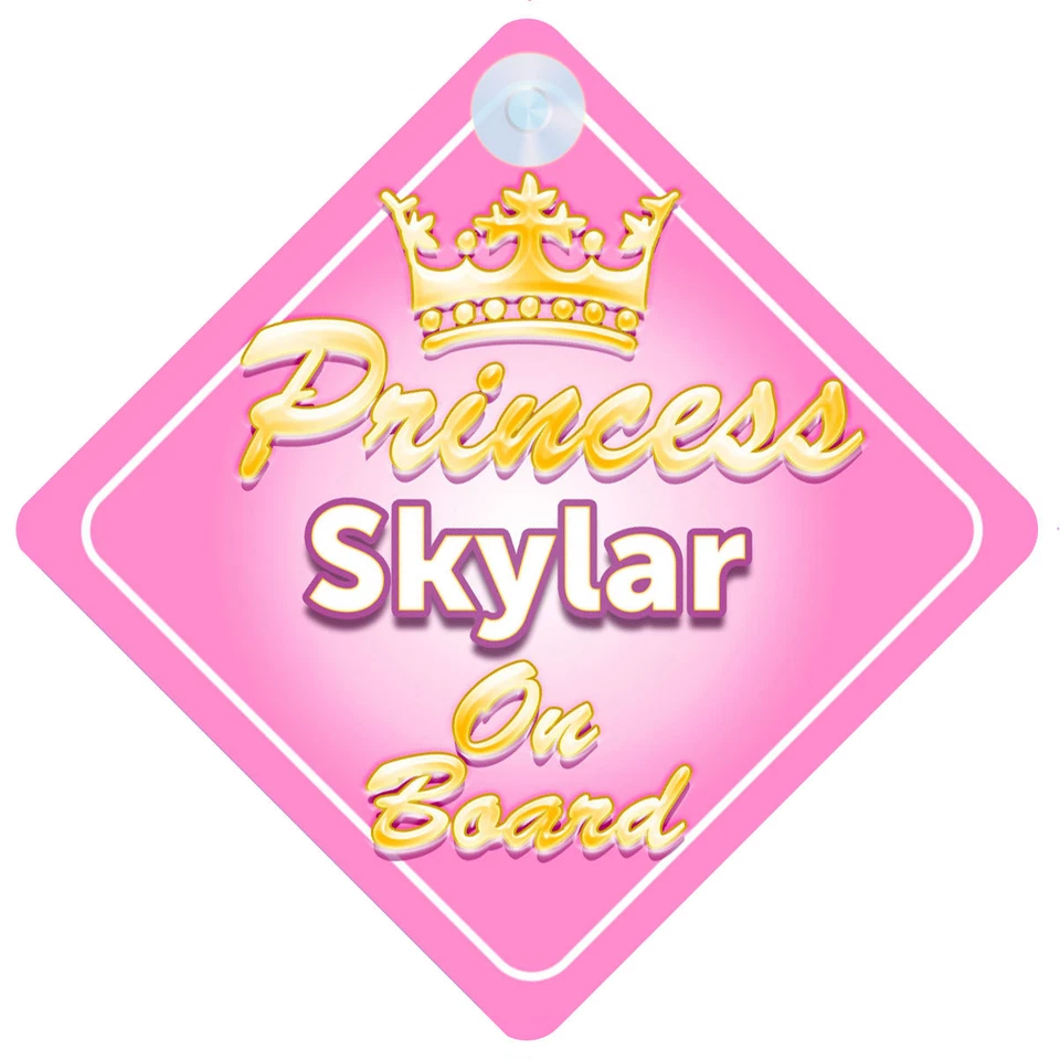 MYBABYONBOARD UK Personalisiertes Autoschild Kronprinzessin Skylar an Bord Baby Mädchen