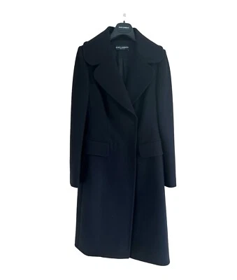 DOLCE & GABBANA Coat Black Lana Wool Silk D&G Trench Coat Size UK 12 IT 42 - Image 1 of 4