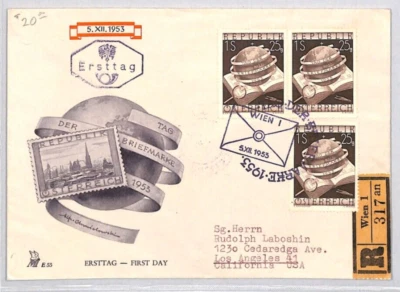 AUSTRIA FDC 1953 TAG DER BRIEFMARKE Vienna Illustrated First Day Cover USA YG65 - Image 1 of 4
