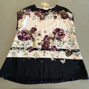 Camicetta senza maniche donna Ted Baker's (TB taglia 4 adatta come 8-10) fiori blu navy - nuova senza etichette - Foto 1 di 9