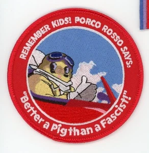 PATCH PORCO ROSSO BETTER A PIG THAN A FASCIST 3,5" 9 CMS IRONON - Picture 1 of 1