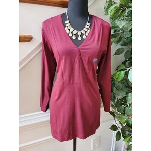 Land's End Women's Solid Burgundy Wool V-Neck Long Sleeve Blouse Size 14-16 - Picture 1 of 11