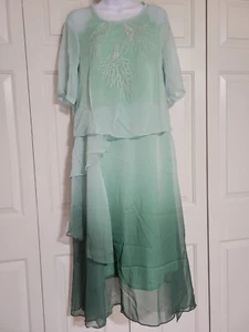 Tendency Women Midi Short Sleeve Embroidery Dress Green Ombre Size S NWT - Picture 1 of 2