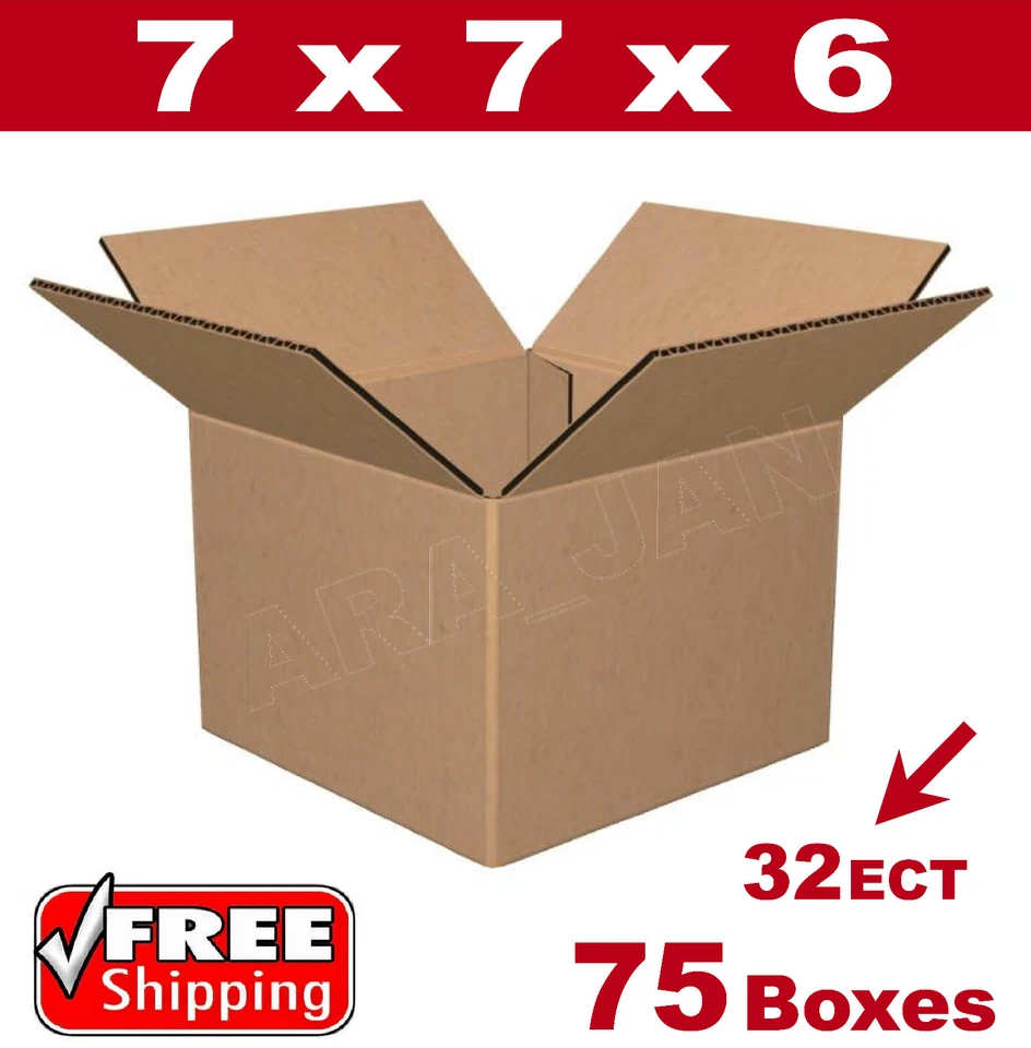 75 - 7x7x6 Cardboard Boxes Mailing Packing Shipping Box 32ECT Corrugated Carton - Image 1 of 1
