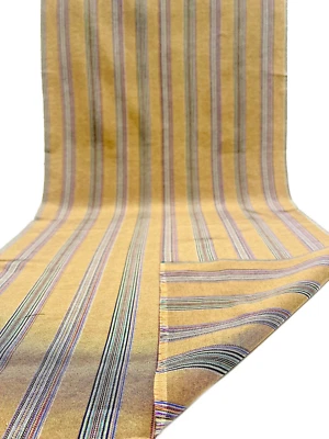 Gold Yellow Black Pin Stripes, Dupioni Silk, By 2 Meters. - image 1 of 4