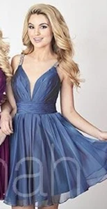 RARE Hannah S 27115 Steel Blue Cocktail Prom Party Dress Rhinestone Size 4 - Picture 1 of 11