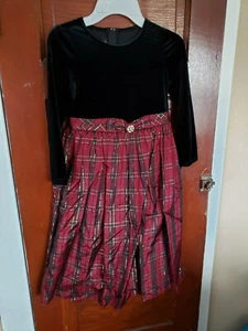 JESSICA MCCLINTOCK Girl's 6 Black Red Plaid Long Sleeve Dress - Picture 1 of 5