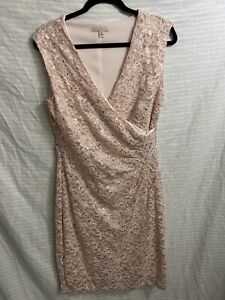 CB Formal Lacy Sparkly Pink Sequin Dress Wrap Front V Neck Sz 14P