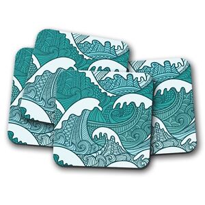4 Set - Great Wave Print Coaster - Japan Japanese Sea Wave Asian Fun Gift #13106