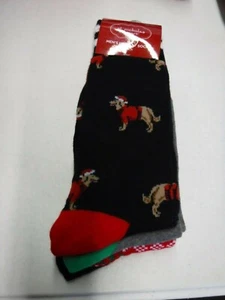 HERRENGRÖSSE 7-12 ST. NICHOLAS QUADRATISCHER WEIHNACHTSMANN HUND WEIHNACHTEN 3ER-PACK SOCKEN NEU #19876 - Bild 1 von 3