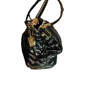 COACH MADISON PHOEBE Black Leather And Python print Hobo Satchel Bag - Picture 1 of 12