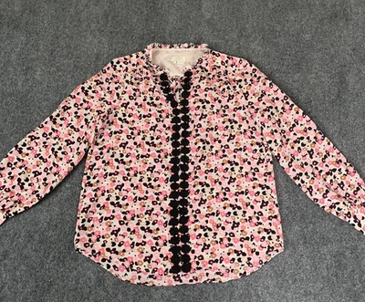 Kate Spade New York Silk V Neck  Floral Top Blouse  Black Crochet Trim Size S - Изображение 1 из 4