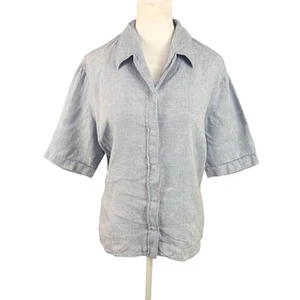 Brooks Brothers Women's 16 100% Irish Linen Camp Shirt Short Sleeve Blue Vintage - Picture 1 of 10