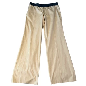 Pantalones de algodón de pierna ancha Akris para mujer talla 12 tostados bolsillos con cremallera de lujo $795 - Imagen 1 de 11