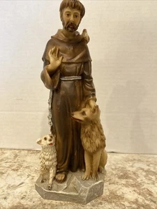 Saint Francis of Assisi Italian Catholic Friar with Wolf Lamd & Dove 8.5" Resin - Picture 1 of 10