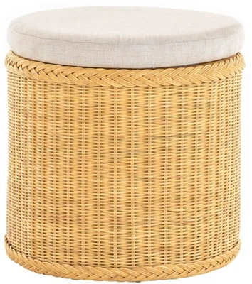 Rattan Wäschekorb Wäschetruhe gepolsterter  Sitz Wäschesammler (Honig, Rund) - Bild 1 von 4