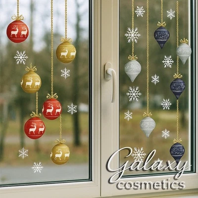 Christmas Baubles & Snowflakes Window Glass Stickers Clings Reusable Decoration - Image 1 of 4