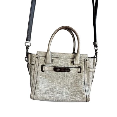 Coach Leather Coach Metallic Silver Satchel Crossbody Handbag Women's - Image 1 of 4
