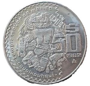 MEXICO $50 Pesos, topless AZTEC Moon Goddess 50 Peso Coin, 1982-1984 type - Picture 1 of 2