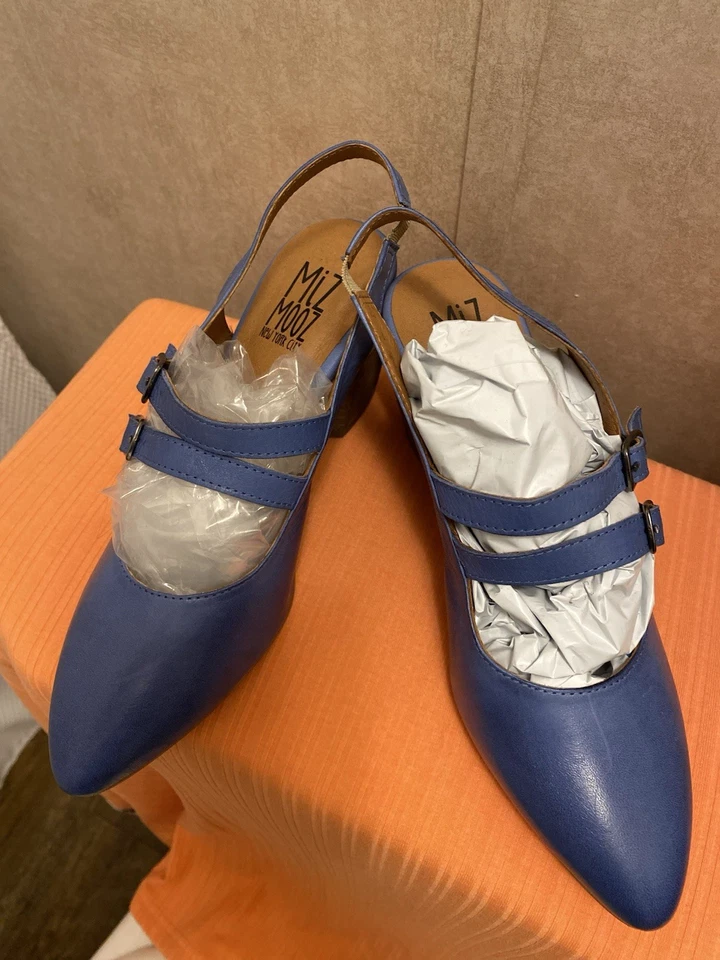Miz Mooz Womens Enya Pump Heel Size 6.5 M Blue Round Toe Slingback Embellished  - Image 1 of 4