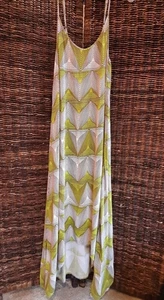 Billabong Dress Women's Large Green Geometric Zigzag Cutout High Low Maxi Beachy - Picture 1 of 11