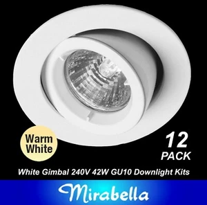12 x White Gimbal Downlight Kits 240V 42W=50W GU10 Halogen Gimble Dimmable - Picture 1 of 5