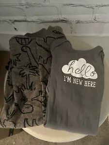 Carter's (2 Pack) One Pieces Brown Fleece Dinosaurs/Cotton "IM NEW HERE" EUC 6M - Picture 1 of 16