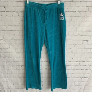 Pantaloni da pista Juicy Couture in velluto con logo glitter taglia 14 verde turchese blu - Foto 1 di 9