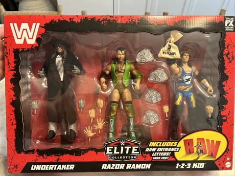 WWE Elite RAW 30th Anniversary Collector Set Undertaker,Razor Ramon,1-2-3 Kid Cover