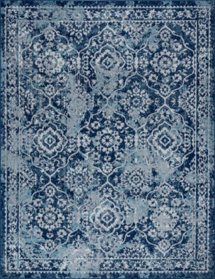3x5 Blue Faded Vintage Bordered Worn Geometric DIA1201 - Aprx 3' 11'' x 5'3'' - Image 1 of 4