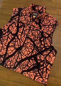 Cabela's Camouflage Hunting Vest Mens 3XL Full Zip Blaze Orange Brush Camo Game - Picture 1 of 16