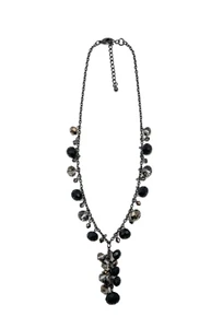Black & Smoky Gray Brown Glass Cluster Beaded Y-Drop Lariat Pendant Necklace 18" - Picture 1 of 24