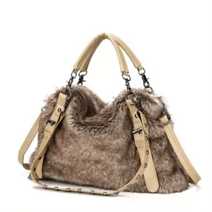 New Hotsale Fur Rivets Retro Shoulder Bags Women Handbags (Color: Brown) - Picture 1 of 8