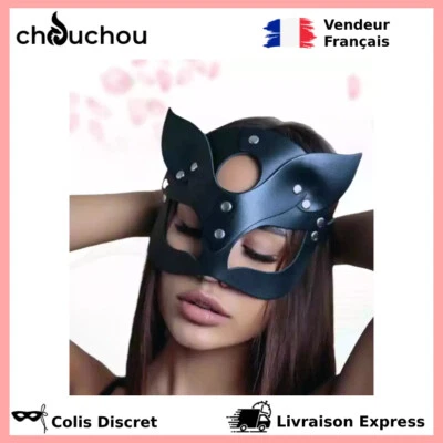 Masque de Chat Woman Halloween Masque en Cuir PU Noir Demi Masque Sexy Chat - Photo 1/4