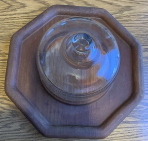LARGE GOODWOOD TEAK GLASS DOME LID CHEESE PLATE TRAY OCTAGONAL - Picture 1 of 3