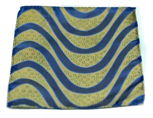 Umberto Algodon Gold Blue Ribbon Stripe Silk Pocket Square $75 Retail New - Picture 1 of 3