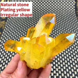 1PC Plating Yellow Quartz Cluster Citrine Crystal Mineral Healing Reiki US STOCK - Picture 1 of 4