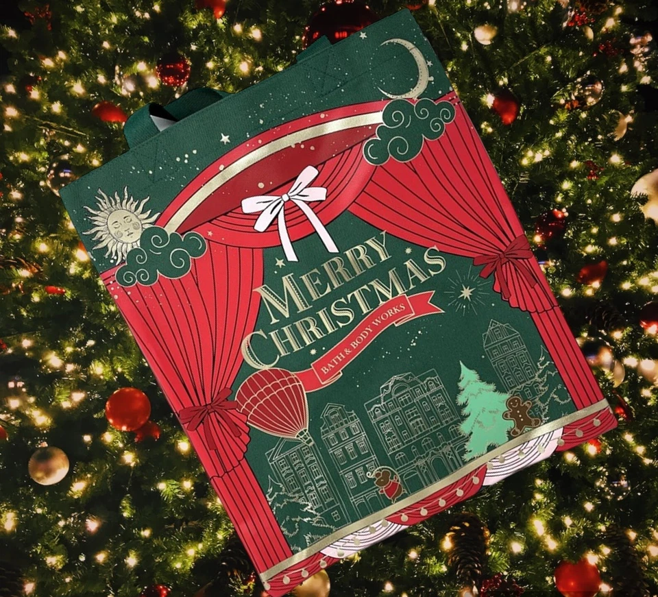 Bath & Body Works MERRY CHRISTMAS красный и зеленый покупатель сумка с короткими ручками большого размера - Изображение 1 из 1