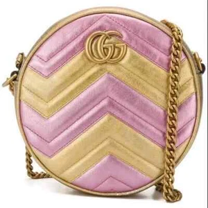 NUEVO Bolso Bandolera Gucci Redondo, Matelasse GG Marmont Hombro Dorado Rosa - Imagen 1 de 12