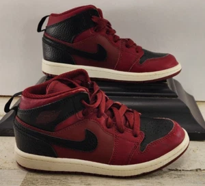 Air Jordan 1 Mid Red Maroon Black Shoes 640734-601 Youth Kid Size 13C 2017 - Picture 1 of 12