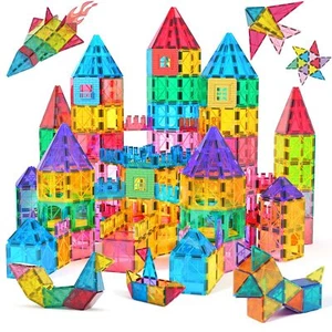 Magna Tiles Clear Colors Magnetic Building Toy Magnet Blocks Kids 3D Set 100 Pcs
