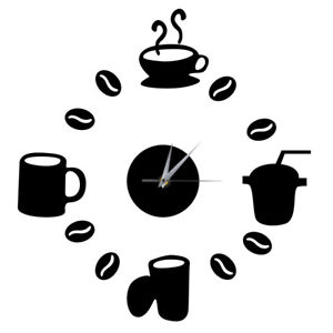  DIY Modern Home Decoration Large Coffee Cup Decal Kitchen Wall Clocks Silent