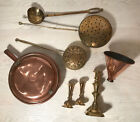 ~Lot Of Antique Brass And Copper Items, Chestnut Roasters, Bed Pan, Candlestick~