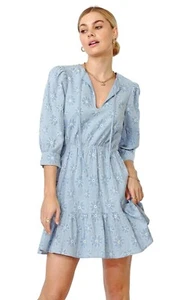 Greylin Eyelet Dress Womens XL Blue Boho Cottagecore Feminine Coastal Retro - Picture 1 of 16