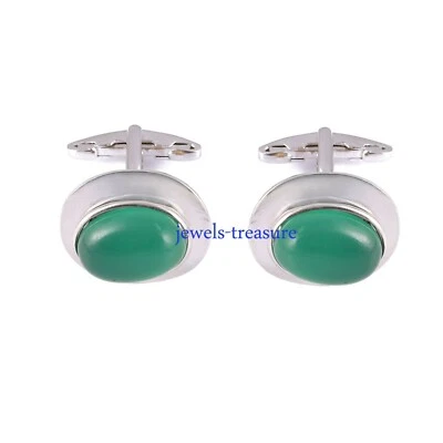 Gemelos De Piedra Natural De Ónix Verde Con Plata De Ley 925 Para Hombre #678 - Imagen 1 de 3