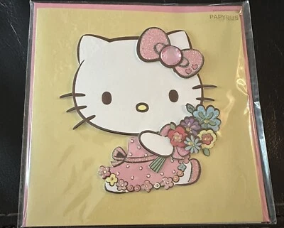 Papyrus Hello Kitty Sanrio Mothers Day Card 3D Embellished Jeweled Flowers NIP - Image 1 of 2