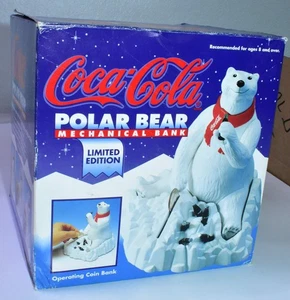 Banco Mecánico Oso Polar Coca-Cola Edición Limitada Banco de Monedas Operativo 1995 En Caja - Imagen 1 de 7