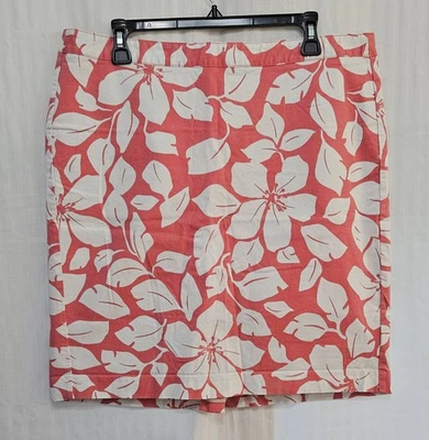 Falda Antigua Azul Marino - Rosa Salmón Blanco Algodón Elástico Lápiz Corto - Talla 14 Foto 1 de 4